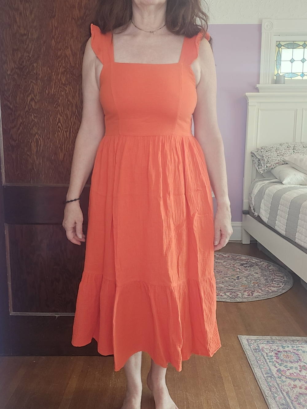 Bright Red-Orange Cotton Guaze Sundress